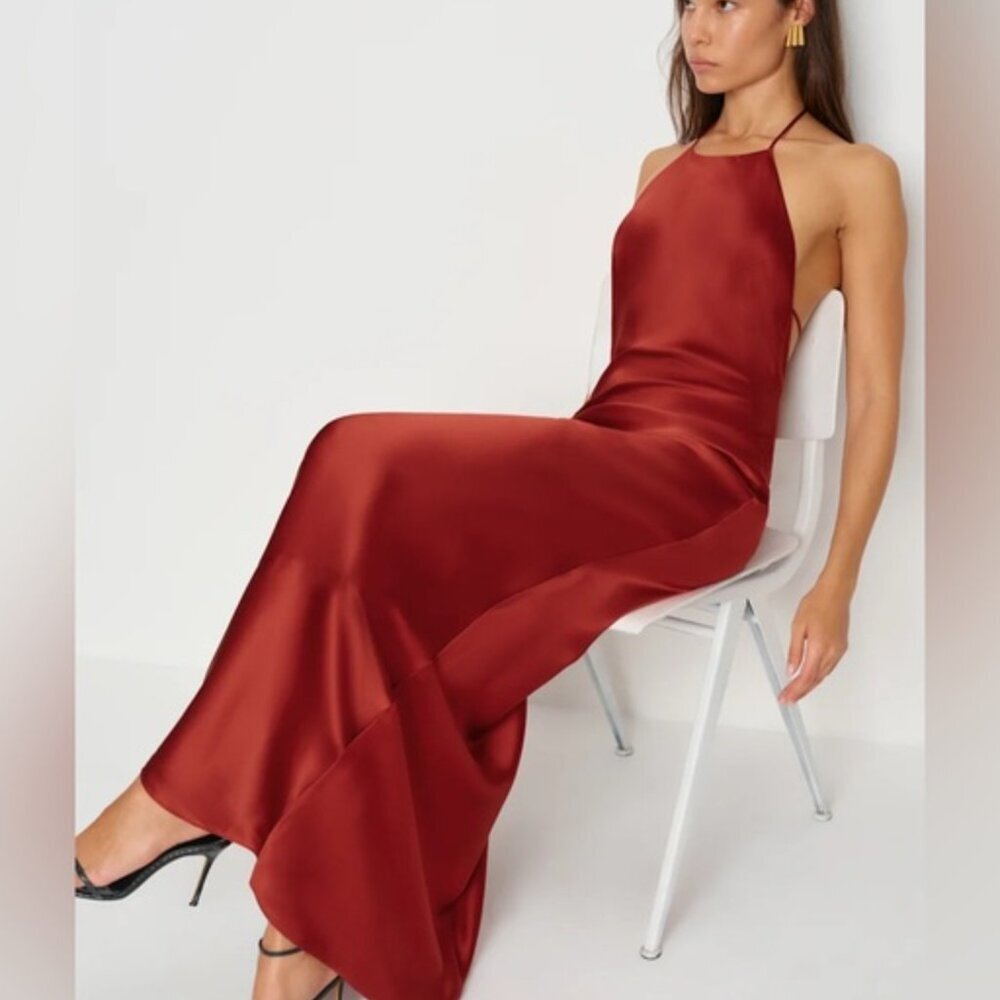 NEW Reformation Jeany Silk Long Dress Backless Formal Sangre Red | Size M - Picture 2 of 13